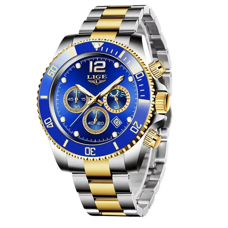 Mens Watches LIGE Top Brand Luxury Watch for Men Waterproof Sports Stainless Chronograph Quartz Wristwatch Relogio Masculino+Box