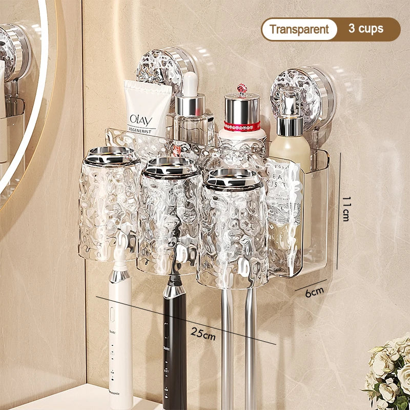 Bathroom Toothbrush Holder With Glacier Pattern Wall Mounted Non Perforated Suction Cup Storage Rack Toothbrush Set Storage Rack