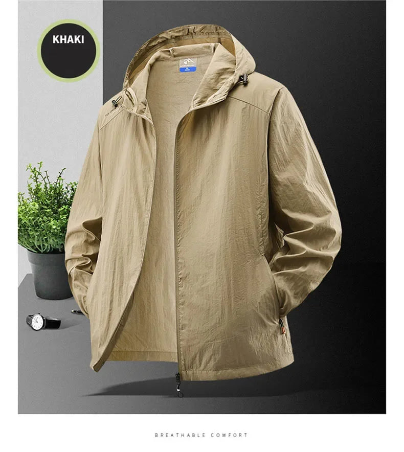 Summer Waterproof Hiking Jackets Men Fishing Cycling Hooded Gym Sports Running Coat Outdoor Sun-Protective Thin Jacket Clothing