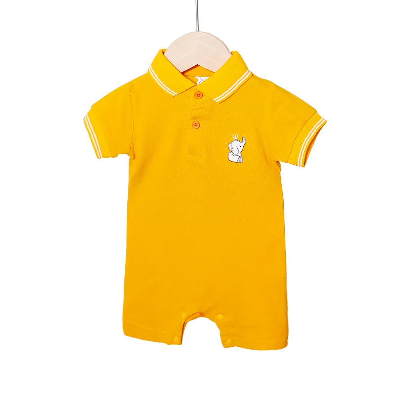 Spring/Summer Baby Short sleeved Polo Collar Flat Feet Jumpsuit Solid Color Baby Cotton Child Accessories