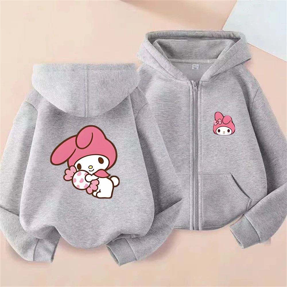 Children Zip Up Hoodie Tops Girl Boy Sweatshirt Kid 3-12 Year Zipper Hoody Coat Casual black Sweatshirts Sanrio pink Clothes
