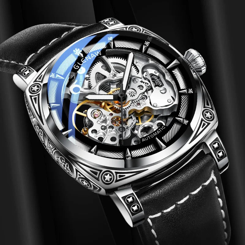 Relogios Masculino Glenaw Mens Watches Top Brand Luxury Personal Carving Watch Men's Stainless Steel Waterproof Watch Montre Hom