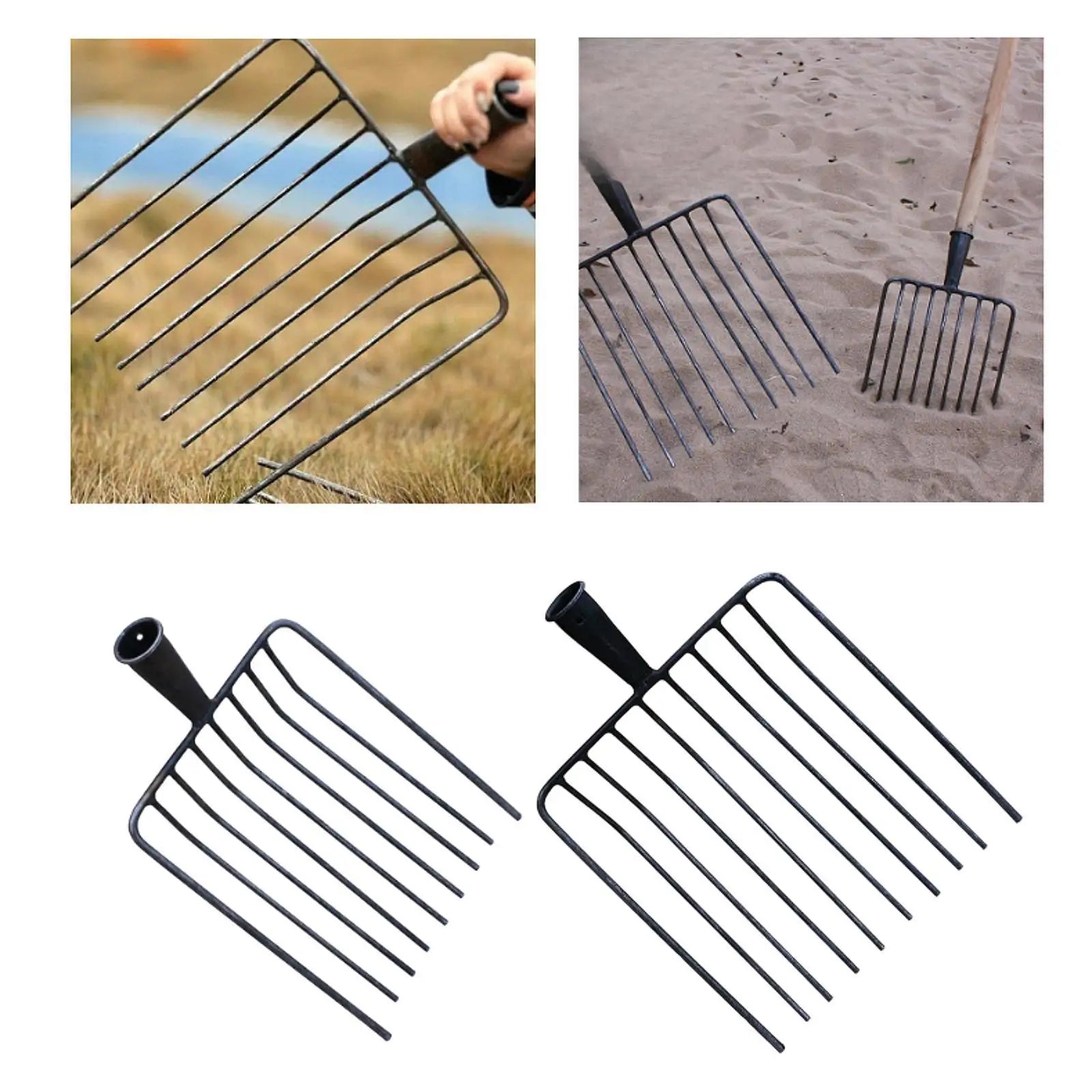 Pitchfork Tool Replacement Head, Agricultural Fork for Garden Tasks 9 teeth Steel Stall Shaving Fork for Lawns Road Maintenance