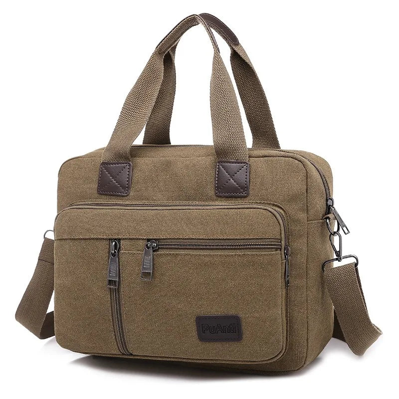 Men's Handbag Canvas Travel Business Shoulder Bag Vintage Document Crossbody Bag