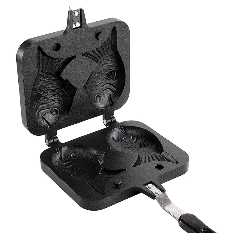Kitchen Japanese Taiyaki Double Fish Shaped Hot Dessert Waffle Cake Maker Pan Japanese Pancake Double Pan Fry Pan Waffle Molds