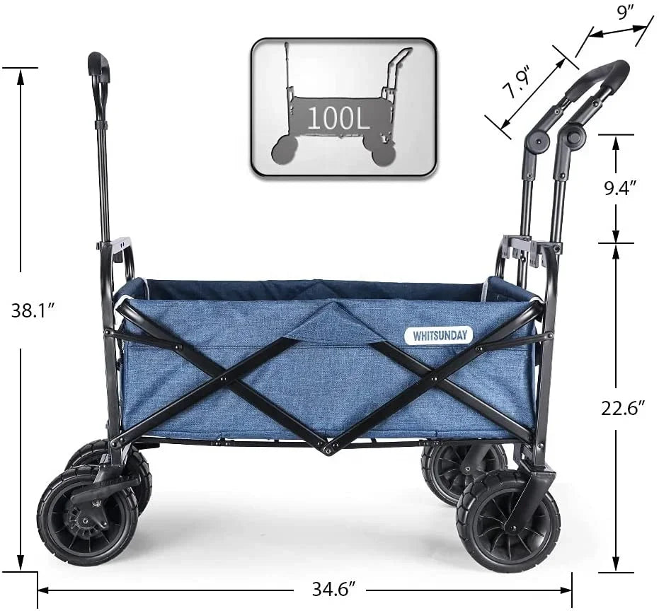 Outdoor Park Trolly Folding Garden Utility Wagon Picnic Utility Camping Cart with Wide Wheel and Brake