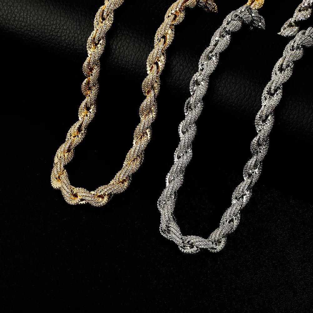 TOPGRILLZ 8mm Rope Chain Hip Hop Necklace Gold Silver Color Iced Out Micro Pave CZ Necklace Men Women Jewelry Gift