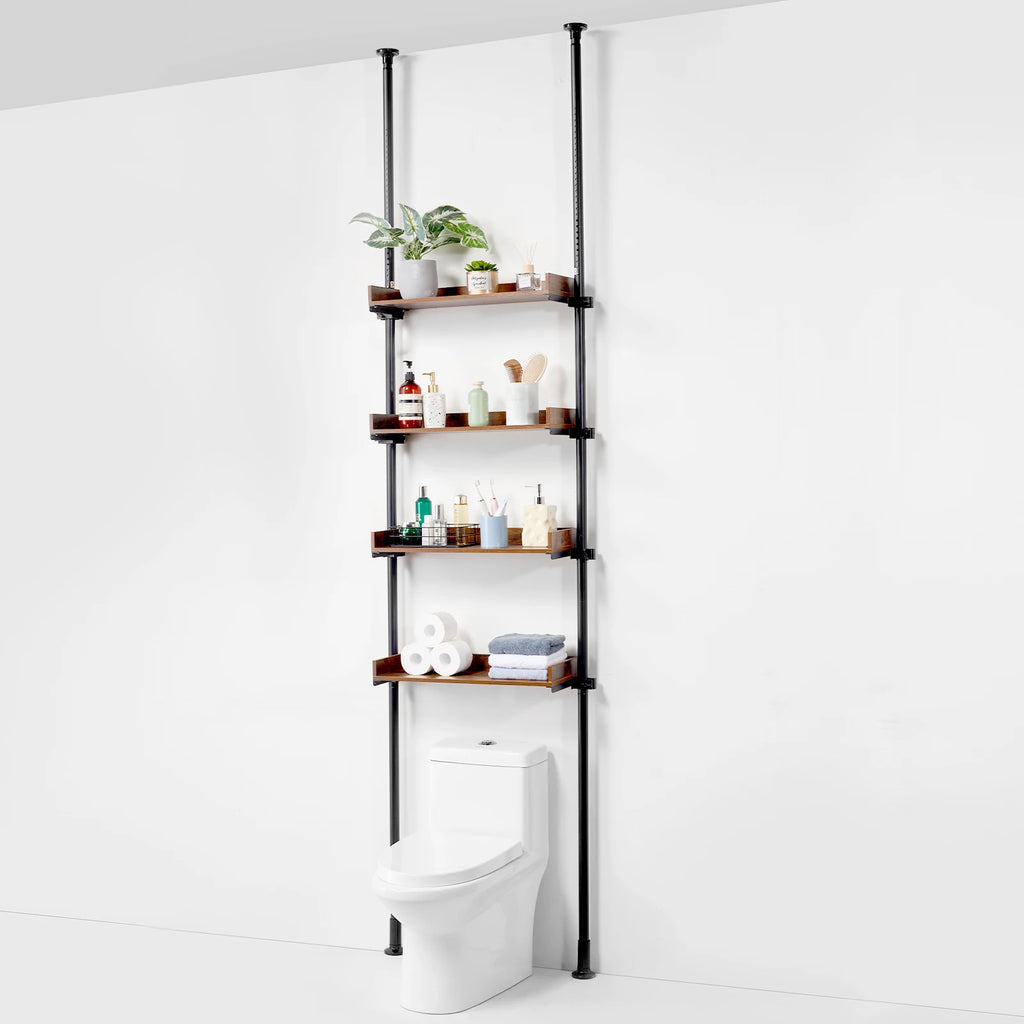 SucceBuy Over the Toilet Storage  4-Tier Adjustable Low-carbon Steel 53"-132"  Easy Assembly  for Small Rooms  Fit Most Toilets