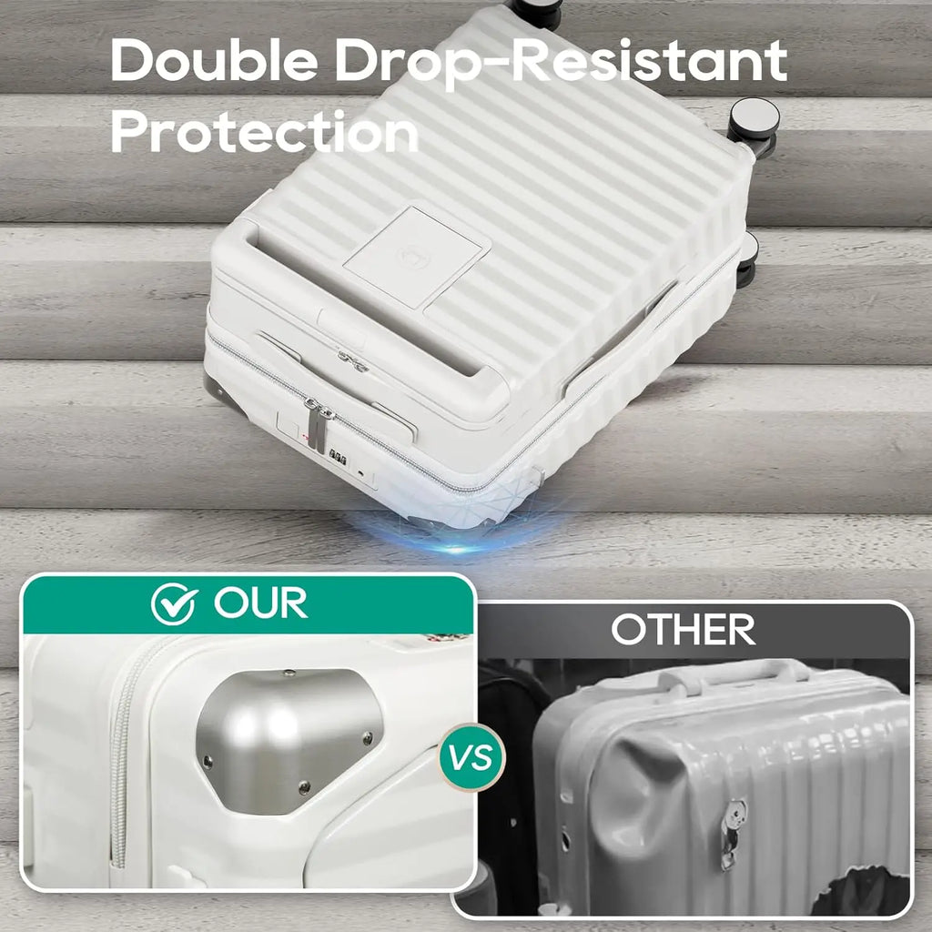 Joyway 20 inch Front Opening Carry on Luggage Suitcase 1 Piece, Cup Holder, TSA Lock, Mute Spinner Wheels, Lightweight Durable