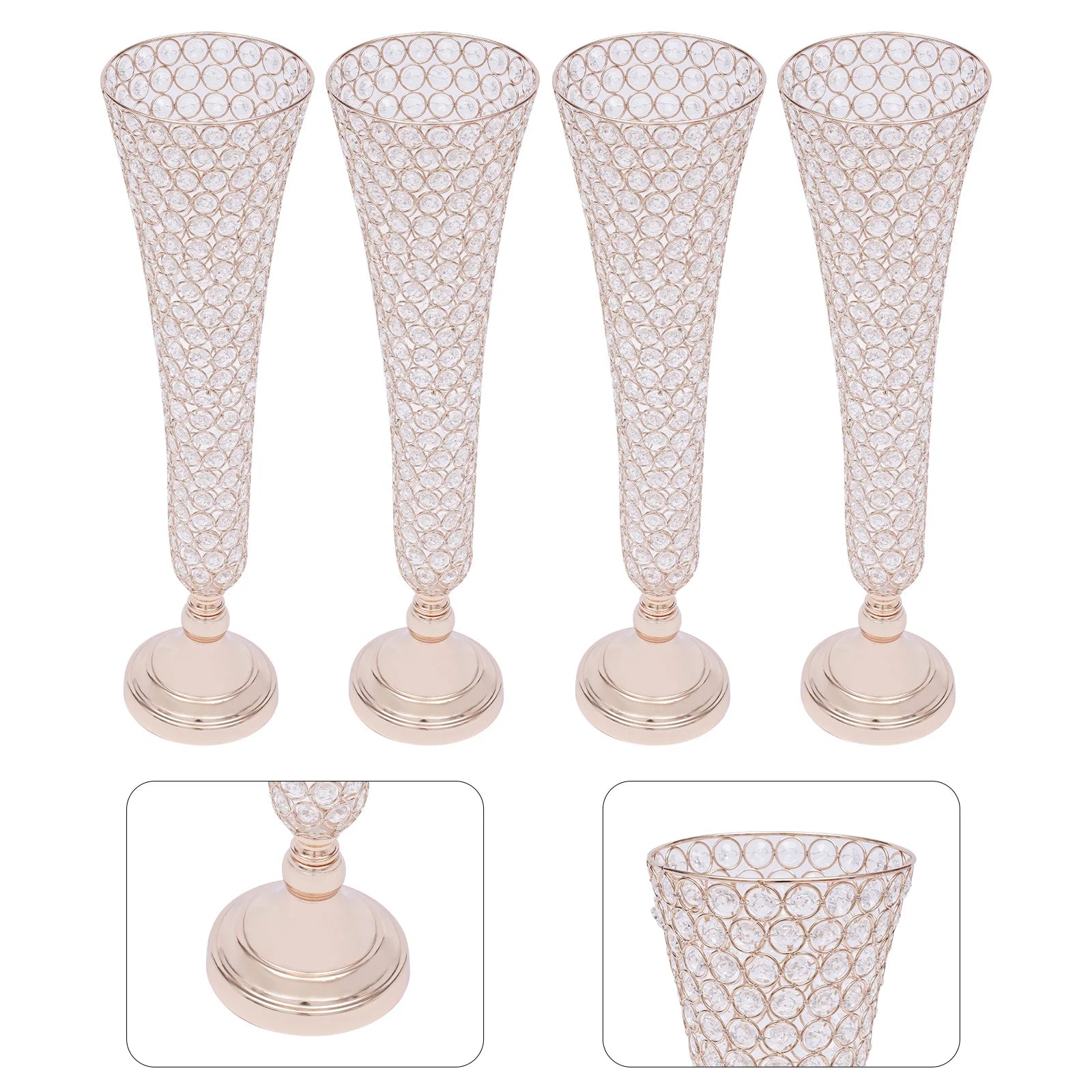4pcs Crystals Trumpet Floral Vase Wedding Flower Stand Gold Flower Vases for Table Centerpiece Home Decoration
