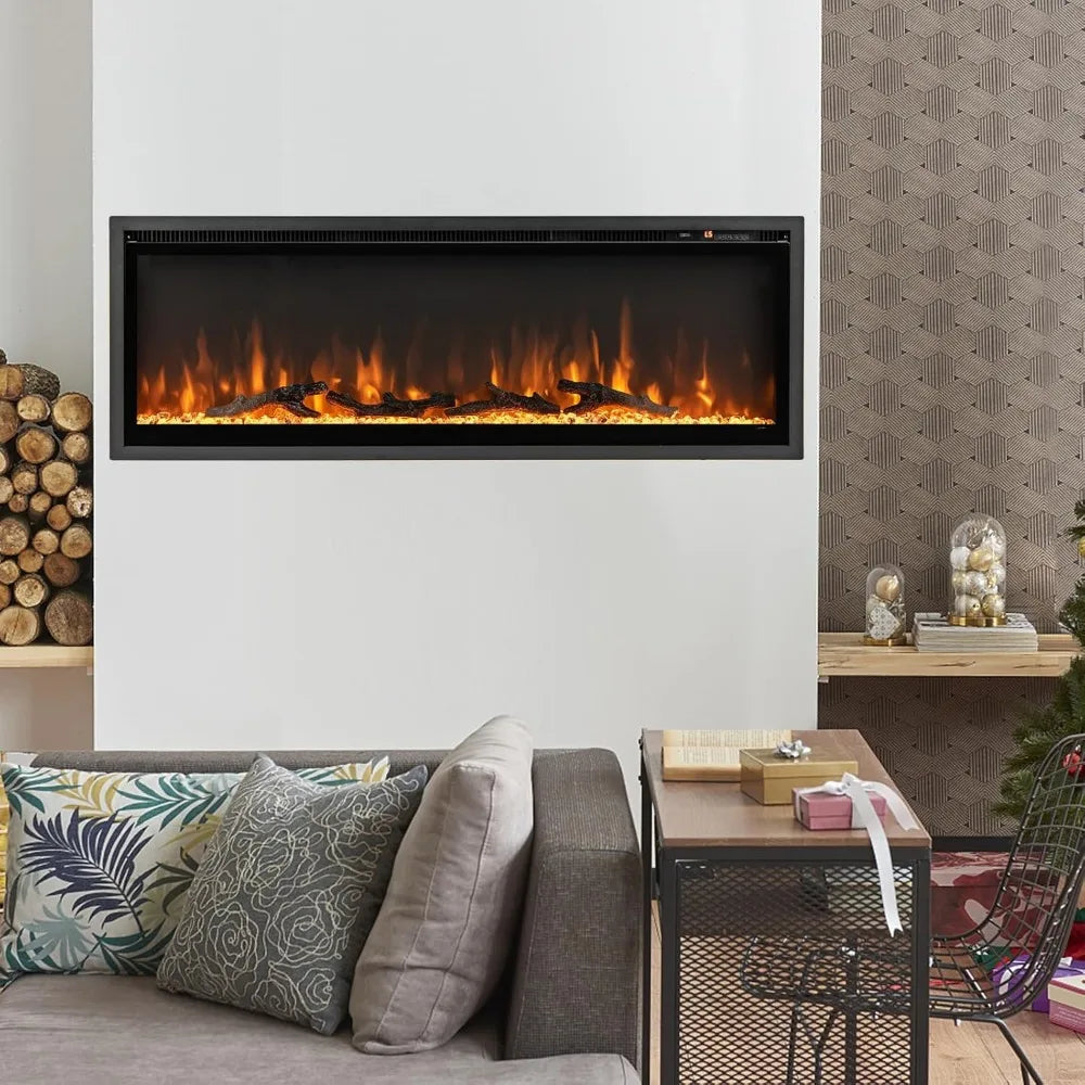 50 Inches Electric Fireplace Inserts, Recessed, Wall Mounted and Freestanding 1500W Slim Fireplace Heater with Remote Control,