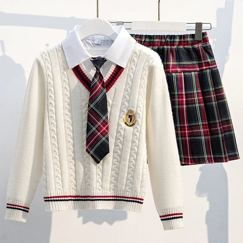 Girls School Uniform Clothes Children Sets Kids Clothing Spring Autumn School Clothes Children's Top and Bottom Clothes Set