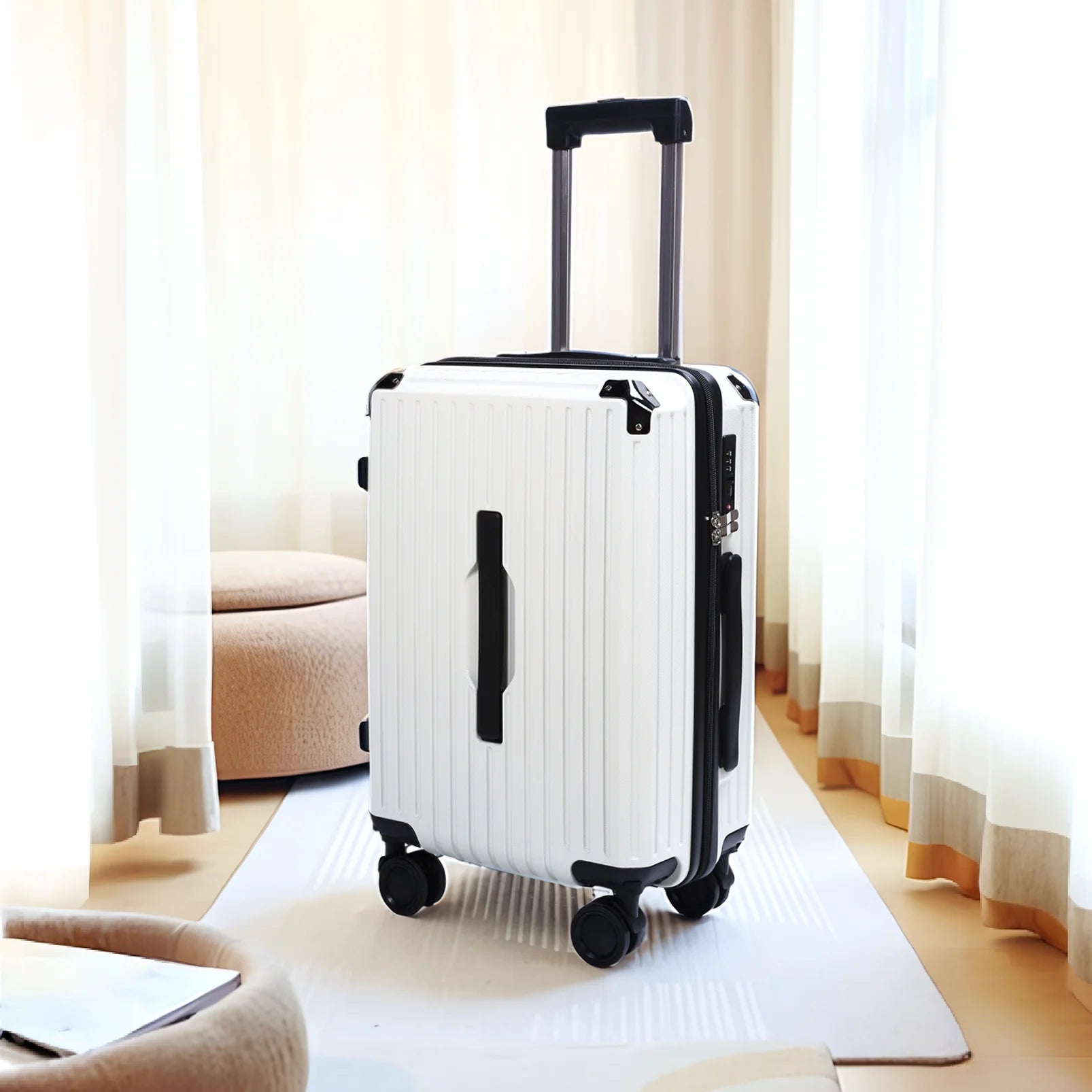 Unisex 20''Carry-on Luggage with Portable Hook & Removable Wheels Anti-collision Corner Sturdy Handle Suitcase For Solo Trip