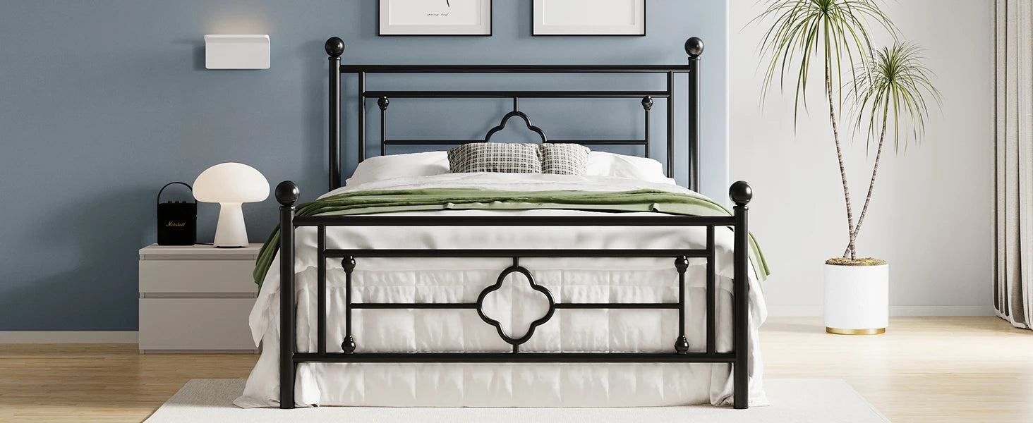 HOOMIC 14 Inch Metal Platform Bed Frame, Vintage Victorian Style, Wrought Iron Headboard and Footboard