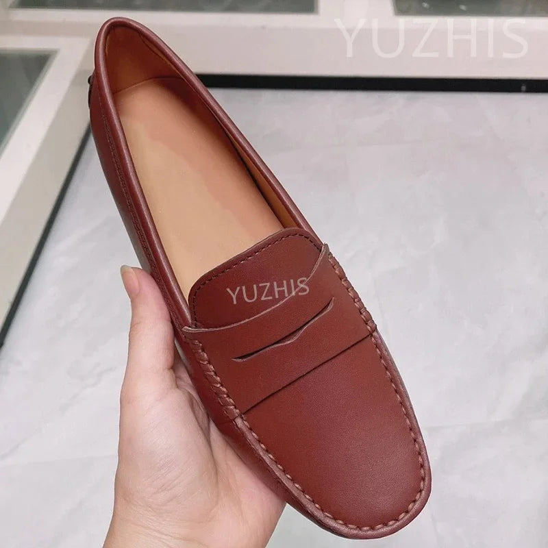 Candy Color Flat Classic Shoes For Women Genuine Leather Slip On Loafers Spring Autumn Casual Shoes Concise Flat Shoes Women