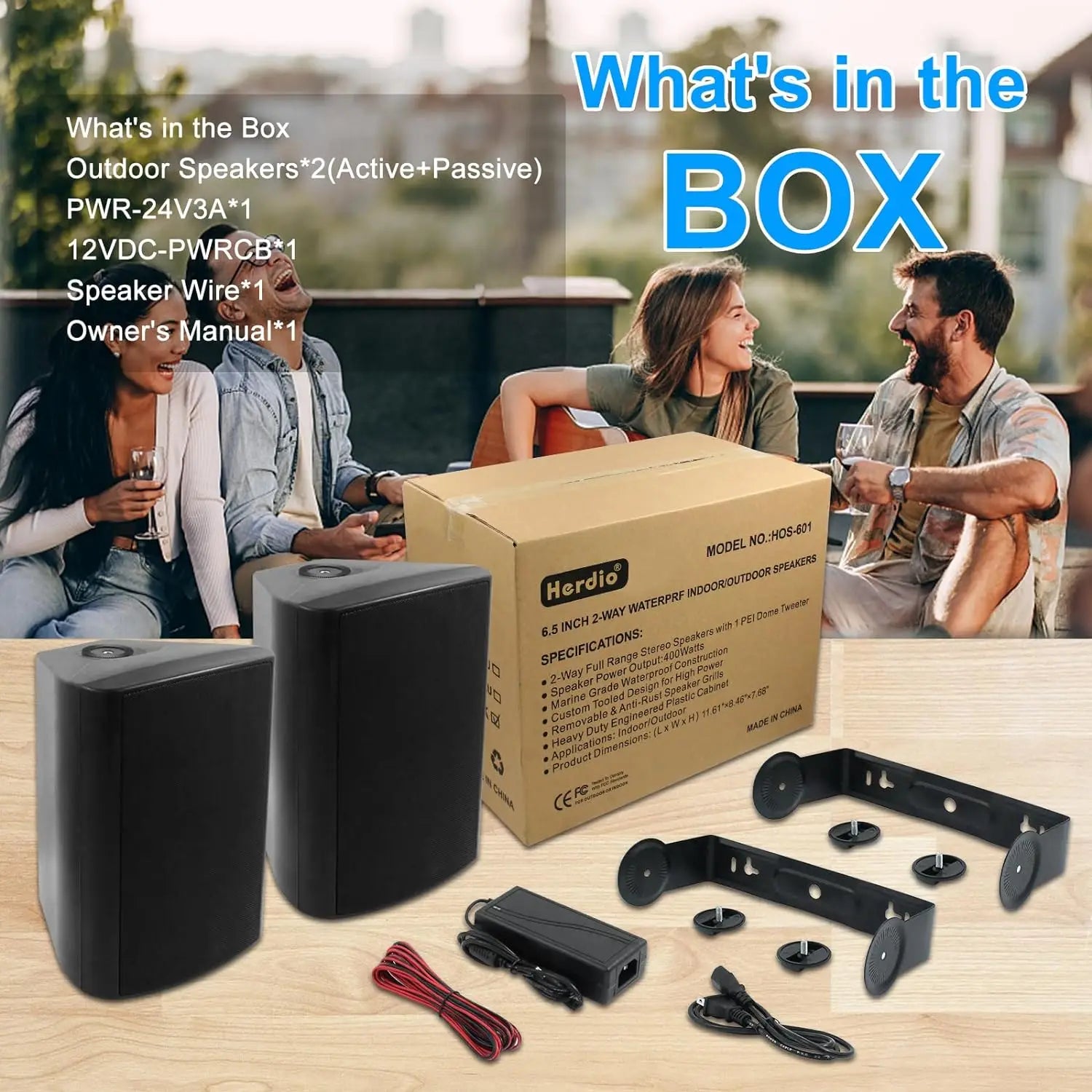 Herdio 6.5" 400W 2PCS Indoor Outdoor Bluetooth Speakers Wall Mount Speakers Waterproof Weather Resistant For Patio Garage Home