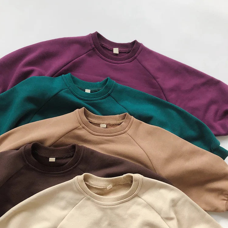 Autumn New Children Casual Sweatshirt For Boys Girls Long Sleeve Sweatshirt Solid Baby Loose Pullover Cotton Kids Clothes