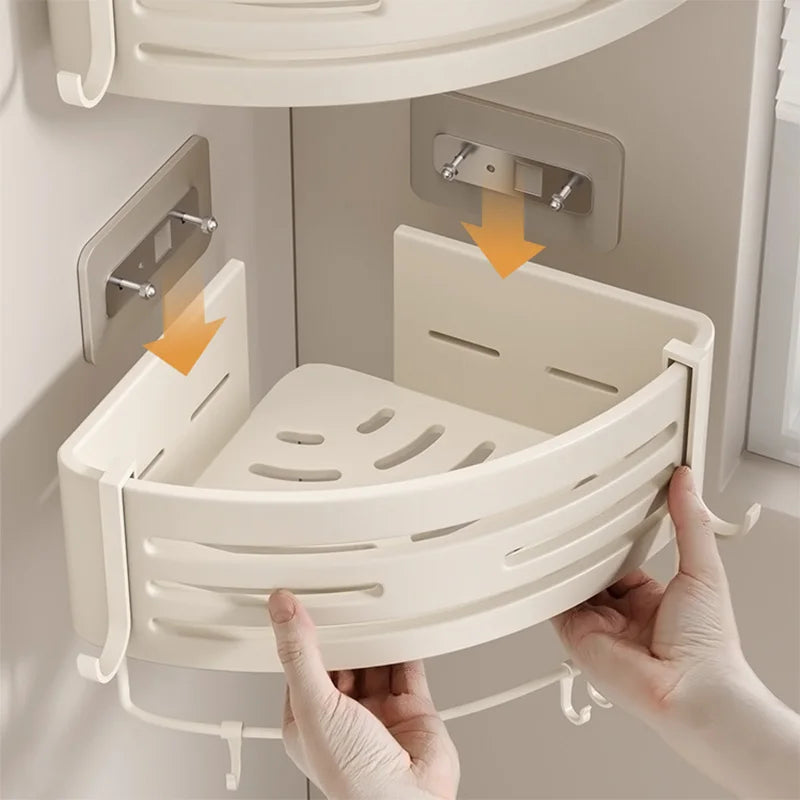 White Self-Adhesive Bathroom Shelf Storage Organizer Towel Holder Hook Wall Mounted Aluminium Corner Bathroom Shelves No Drill