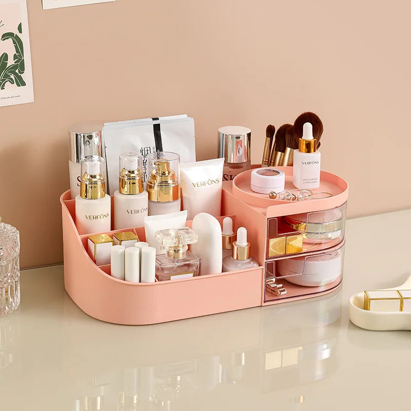 Capacity Cosmetic Storage Box with Clear Drawer - Multi-functional Makeup Organizer for Dressing Table Skincare Products