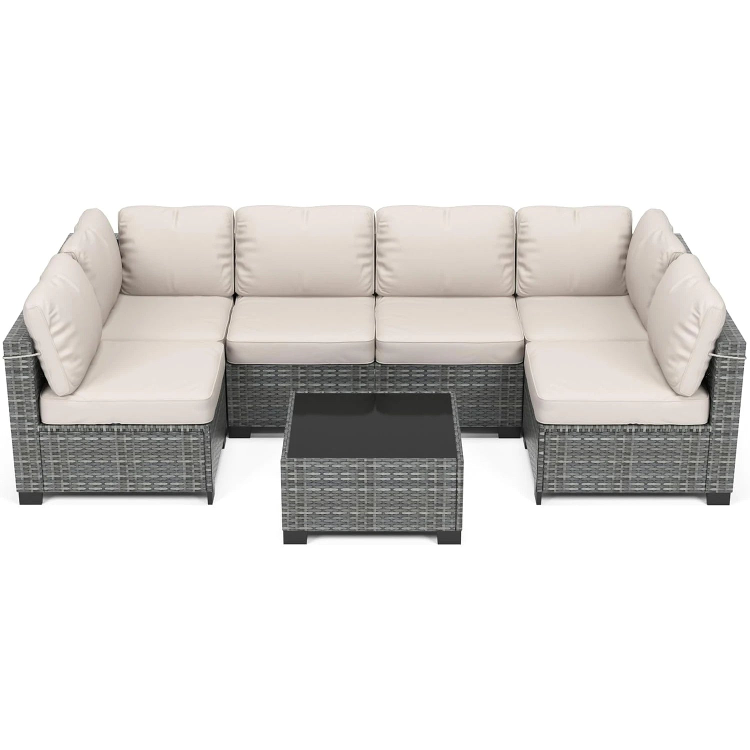 7-Piece Modular Outdoor Furniture Set, PE Rattan Wicker Sectional Modular Conversation Sofa Set, Perfect For Garden Balcony