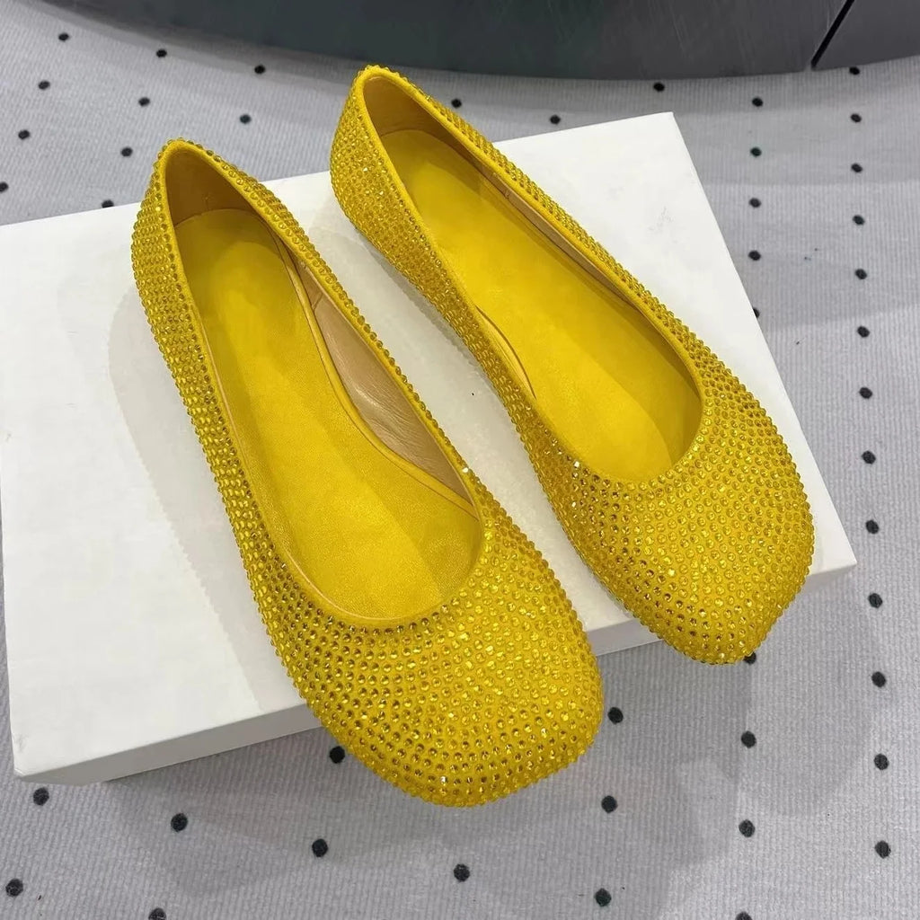 2025 Newest Spring Handmade BlingBling Blingbling Diamond Flats Ballet Dance Shoes Mary Janes Shallow Mouth Single Shoes Female