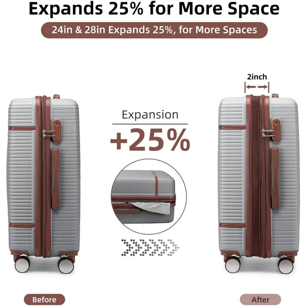 Luggage Sets 6 Piece with two Cosmetic Case, Expandable(Only 28 & 24") Hardside Luggage with 360° Spinner Wheels, Durable Luggag