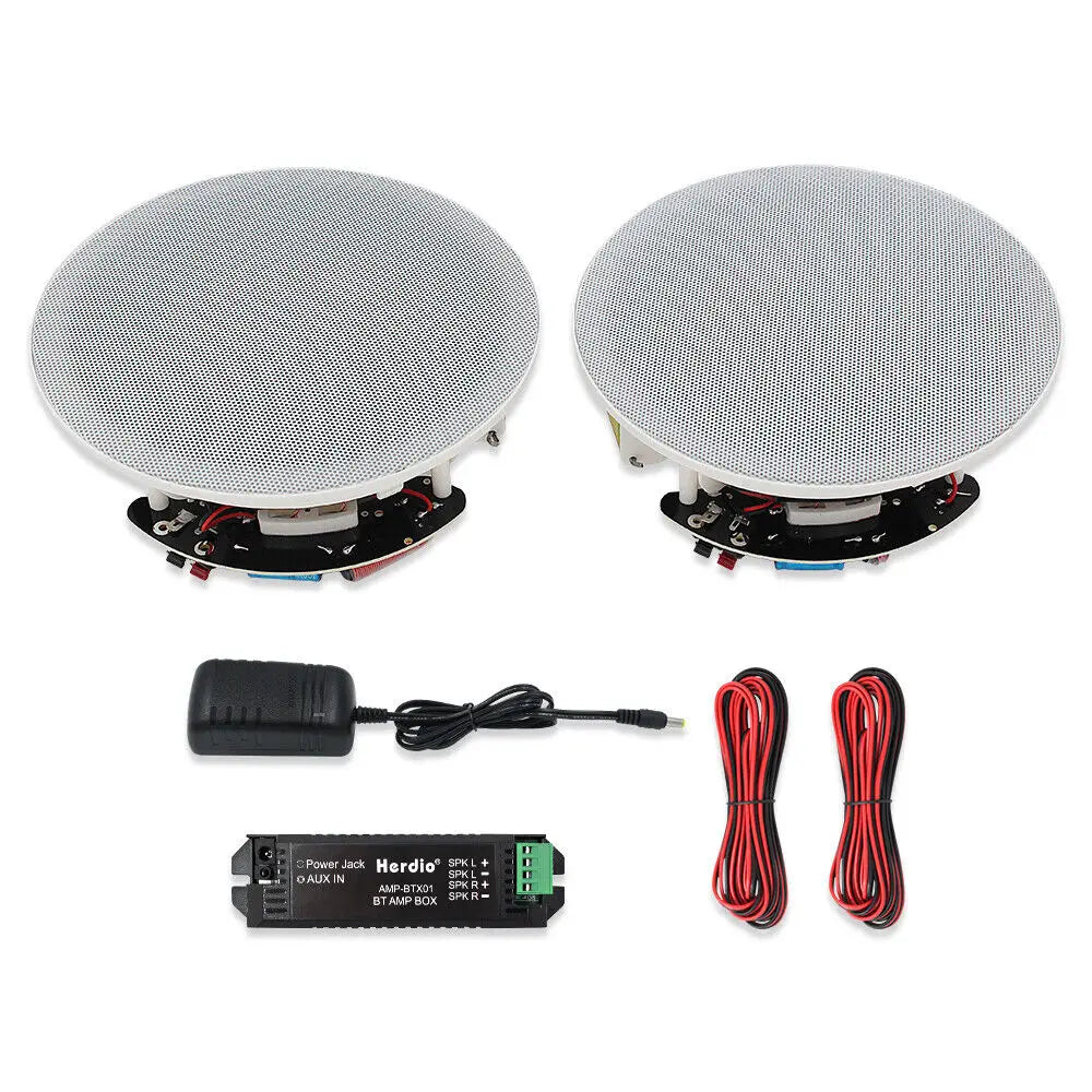 Herdio 2PCS 6.5" Flush Mount In Ceiling Wall Bluetooth Speakers 300W Flush Mount 2-Way Universal Home Speakers System 1 Pair