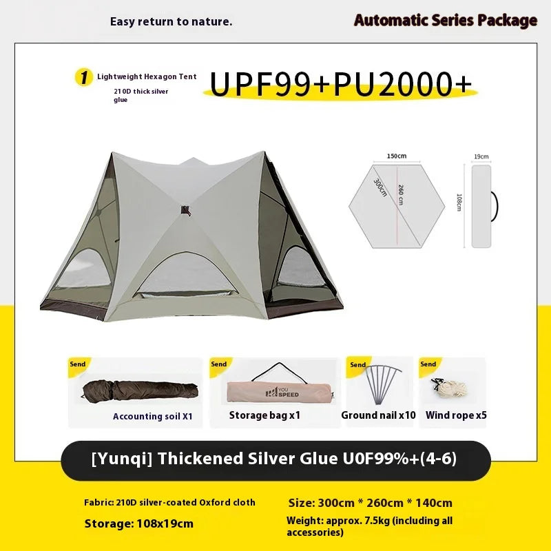Lohascamping One-touch beach tent Awning tent Outdoor Automatic Quick-opening Tent Rainproof Hexagonal Camping Pop Up Tent Big