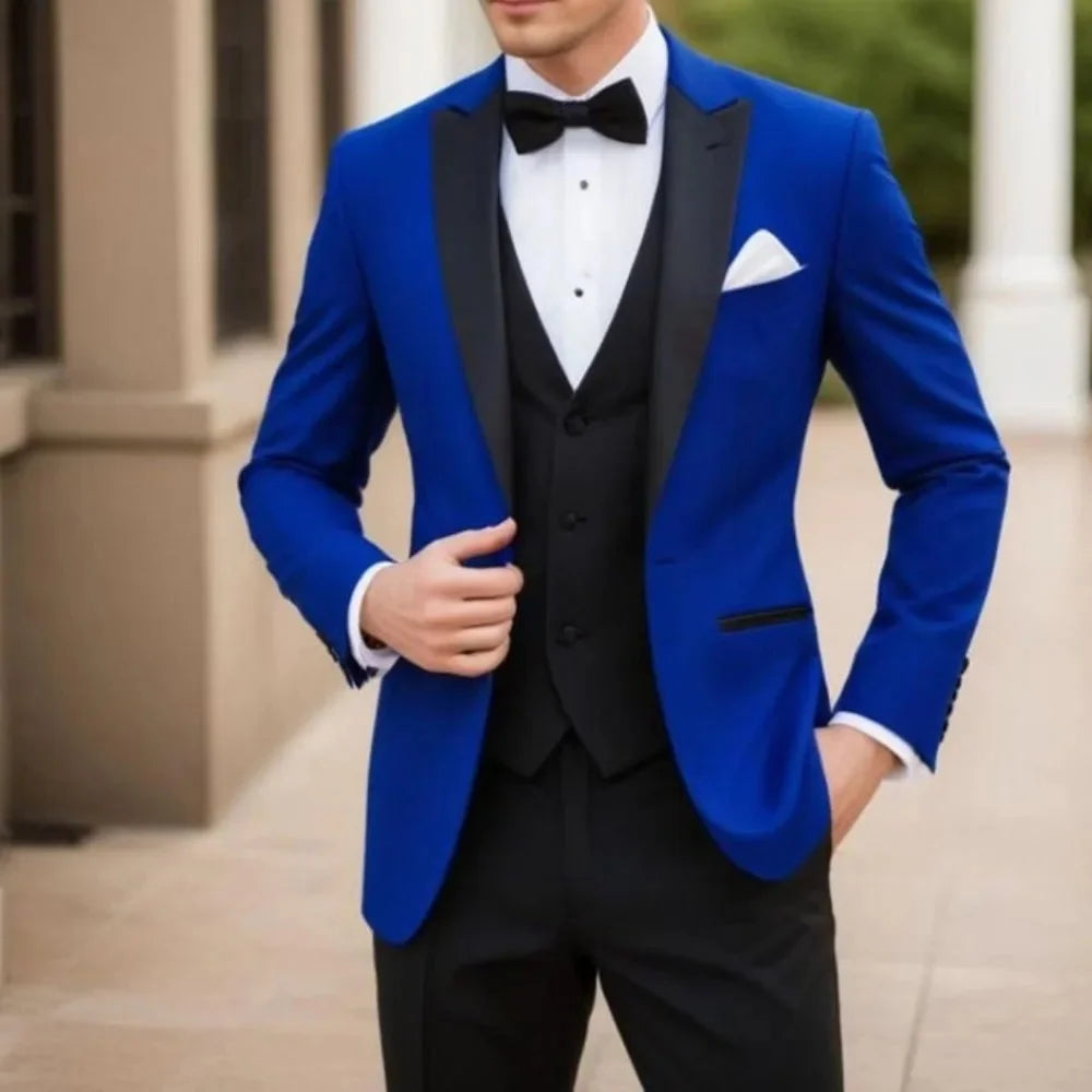 Smart Casual Suit Set For Men Formal Solid Blazer Vest And Pants 3 Pieces Costume Hommes Formal Occasions
