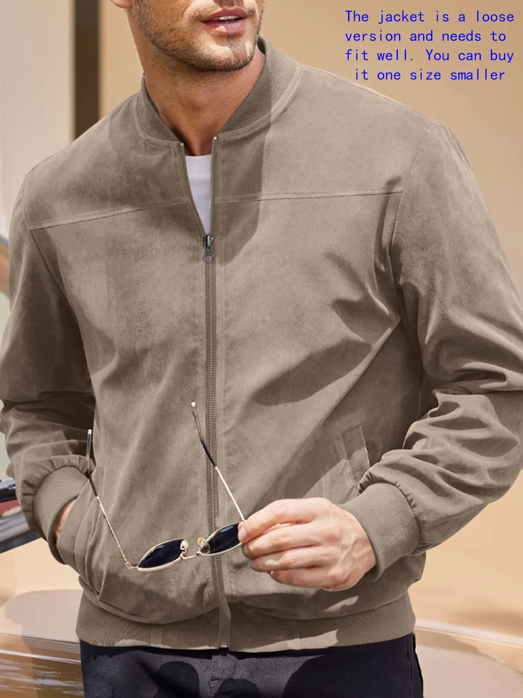 Men's suede nap fabric casual jacket Round neck zipper Solid color Sport Bomber Jacket Casual edition sports and golf fashion