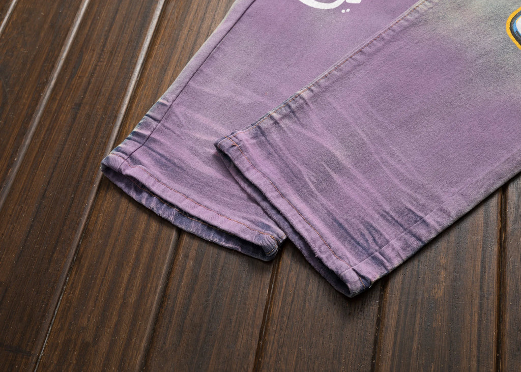 Men's street casual printed versatile fashionable slim fit straight hole vintage jeans