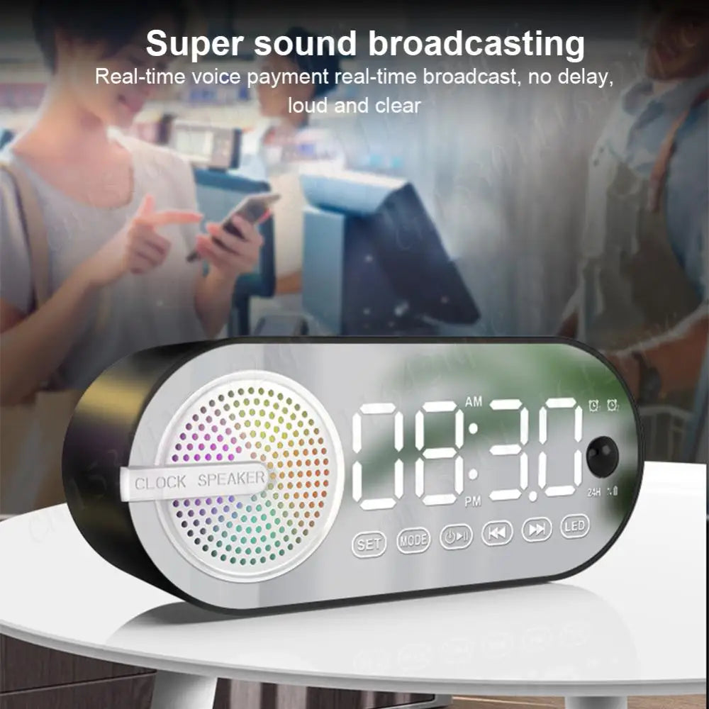 Wireless Bluetooth Speaker Small Digital Alarm Clock LED Display with Dual Alarms Human-Activated Living Room Office Decoration