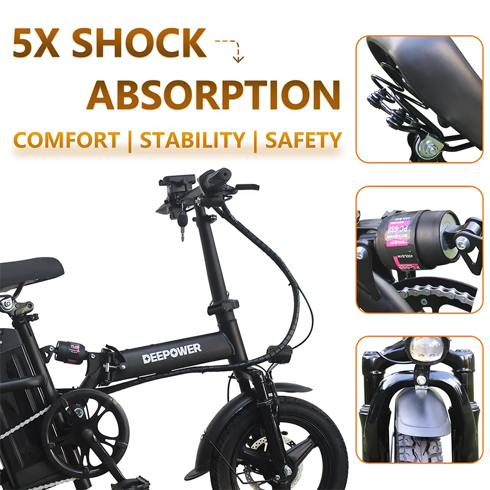 Folding E Bike Adults Motor Electric Dirt Bike 48V 15AH 400W Max 32KM/H Electric Bicycle City 14 inch Tire For Cycling Commuting