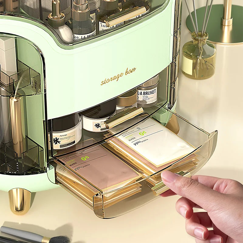 Cosmetics storage box - glass cosmetic case for lipsticks, jewelry, dust protection, large capacity storage rack