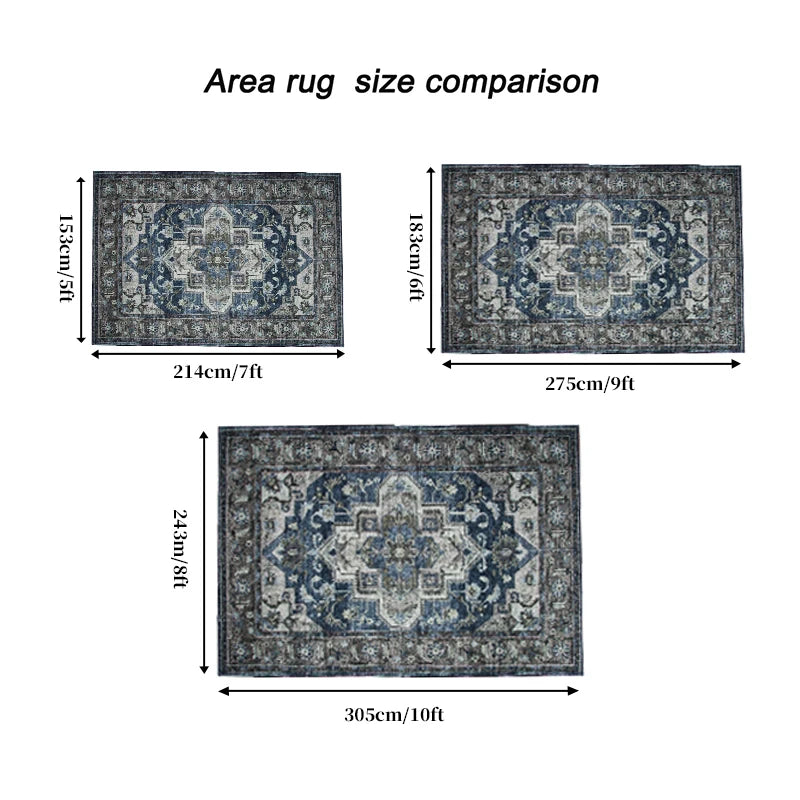 Area Rug 5x7 Vintage Bohemia Non-slip Washable Rug For Living Room Kitchen Bedroom Living Room Flower Design Blue/Brown