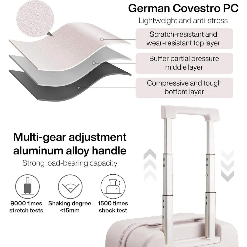 mixi Carry on Luggage, 20'' Suitcase Spinner Wheels Luggage Hardshell Lightweight Rolling Suitcases PC with Cover & TSA Lock for