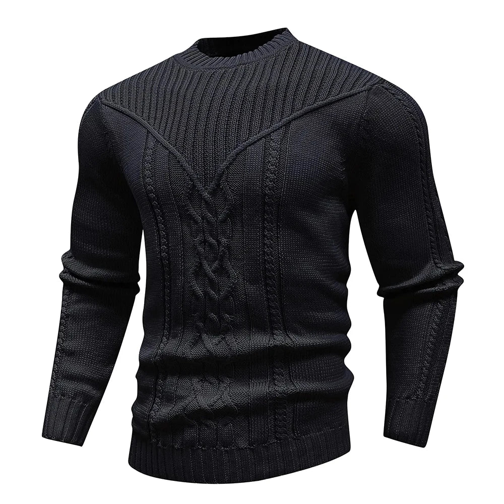 Men's Sweater Winter Crewneck Warm Sweater Casual Cable Knit Pullover Popular Soft Drop Shoulder Solid Knitted Top US Size
