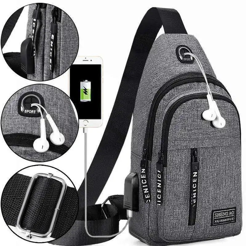 New Men Handbags USB Chest Bag Water Proof Men Shoulder Bags Designer Messenger Crossbody Bag Diagonal Package Sports Back Pack