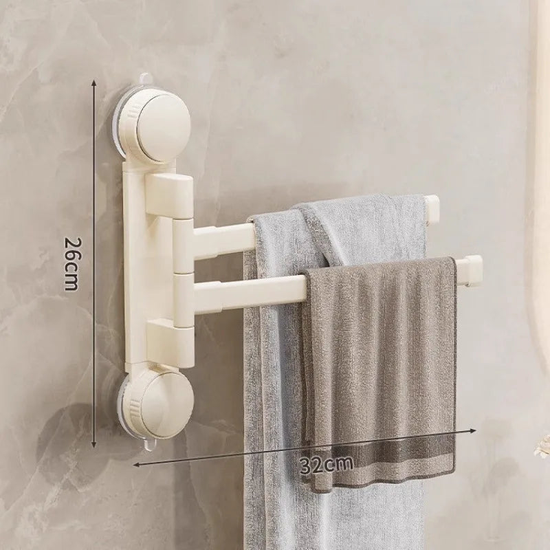 Suction cup no-punch bathroom rotating towel rack bathroom multi-rod drying rack towel bar on wall