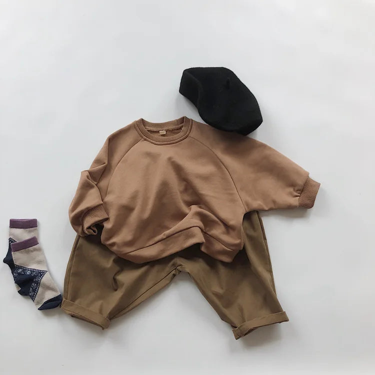 Autumn New Children Casual Sweatshirt For Boys Girls Long Sleeve Sweatshirt Solid Baby Loose Pullover Cotton Kids Clothes