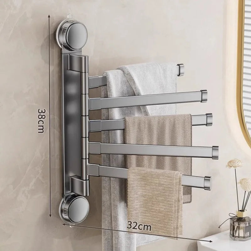 Suction cup no-punch bathroom rotating towel rack bathroom multi-rod drying rack towel bar on wall