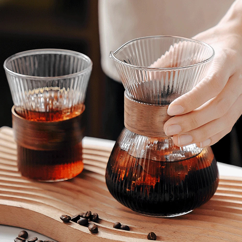 400ml Striped Glass Pot Pour-over Coffee Sharing Pot Simple Cold Drink Pot Coffee Utensils Tea Set Coffee Accessories
