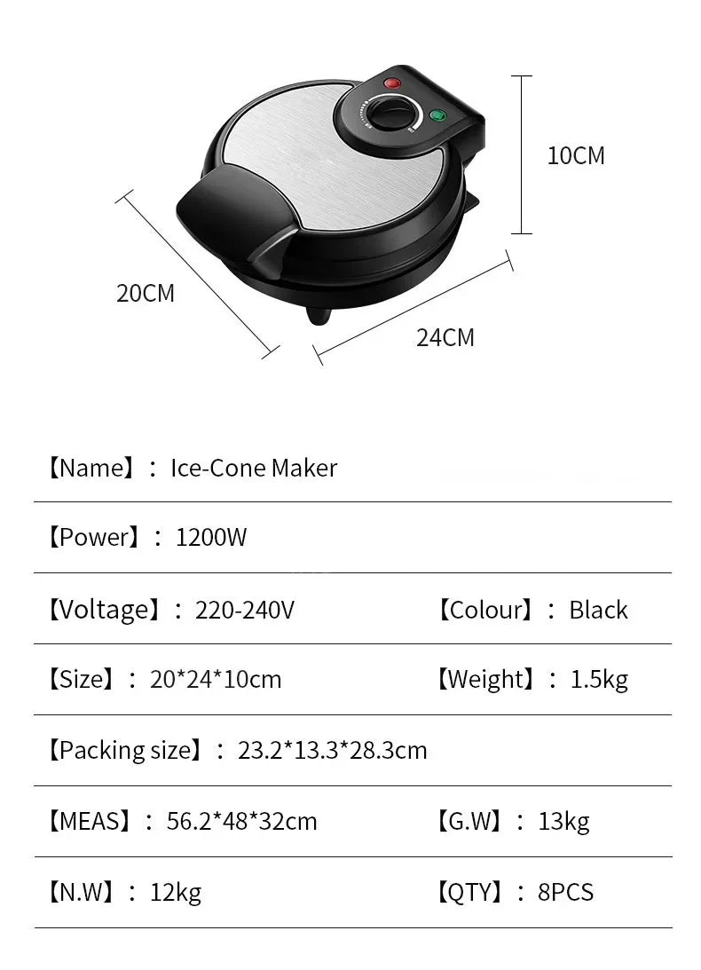 Electric Crispy Egg Roll Maker Omelet Sandwich Iron Crepe Baking Pan Waffle Pancake Oven DIY Ice Cream Cone Machine