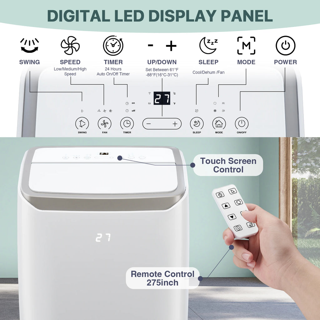 Portable Room Air Conditioners 12000 BTU AC Unit with Multi-Speed Fan, Dehumidifier Mode, Easy-to-Clean Washable Filter, White