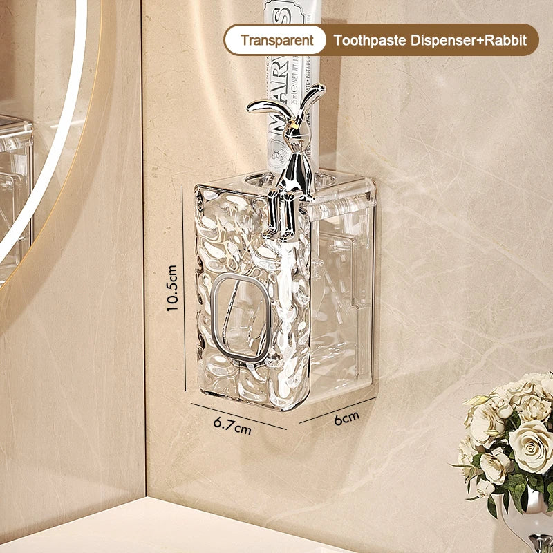 Bathroom Toothbrush Holder With Glacier Pattern Wall Mounted Non Perforated Suction Cup Storage Rack Toothbrush Set Storage Rack