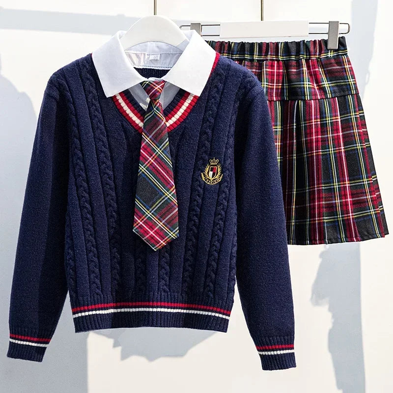 Girls School Uniform Clothes Children Sets Kids Clothing Spring Autumn School Clothes Children's Top and Bottom Clothes Set