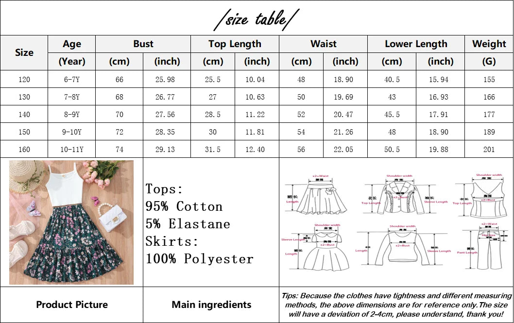 2024 Kids Girls Clothing Set Summer Sleeveless 2 Pcs Top and Skirt Children Outfits Casual Coolness Soft Ventilate Girls Suit