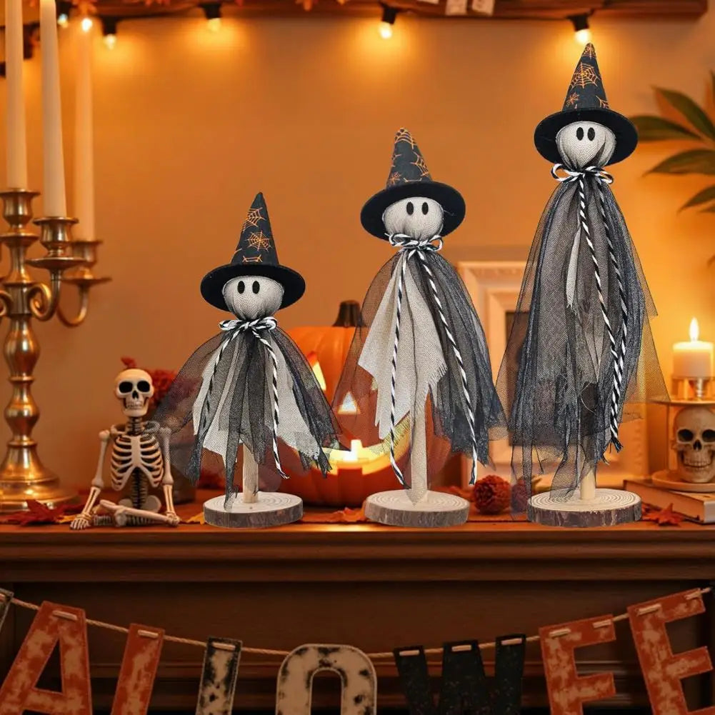 Fun Halloween Decorations Halloween Decor Set of 3 Wooden Ghost Ornaments Adorable Halloween Decorations with Fabric for A