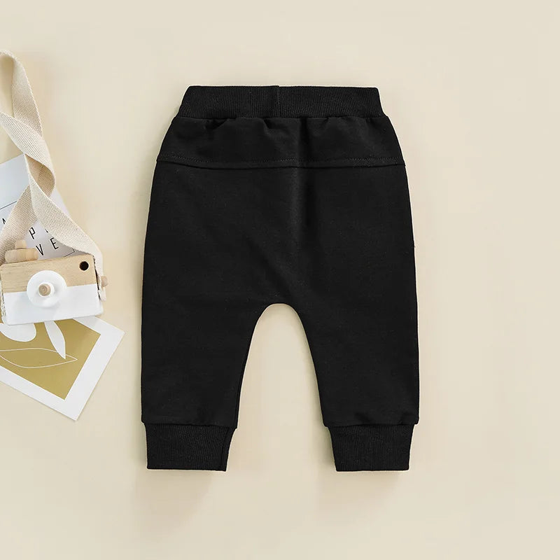 Newborn Boys Girls Casual Trousers Elastic Waist Adjustable Drawstring Plain Leisure Style Loose Fit Long Pants Sweatpants