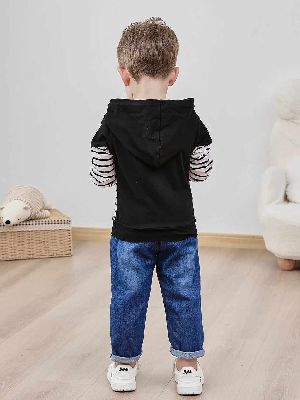Baby Boy Clothes, Long Sleeve Printing Hoodie With Jeans Pants Outfits Set Little Boy Ripped Jeans, Hooded Sweatshirt